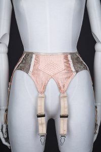Quilted satin and embroidered tulle suspender belt Photography by Tigz Rice Studios The Underpinnings Museum
