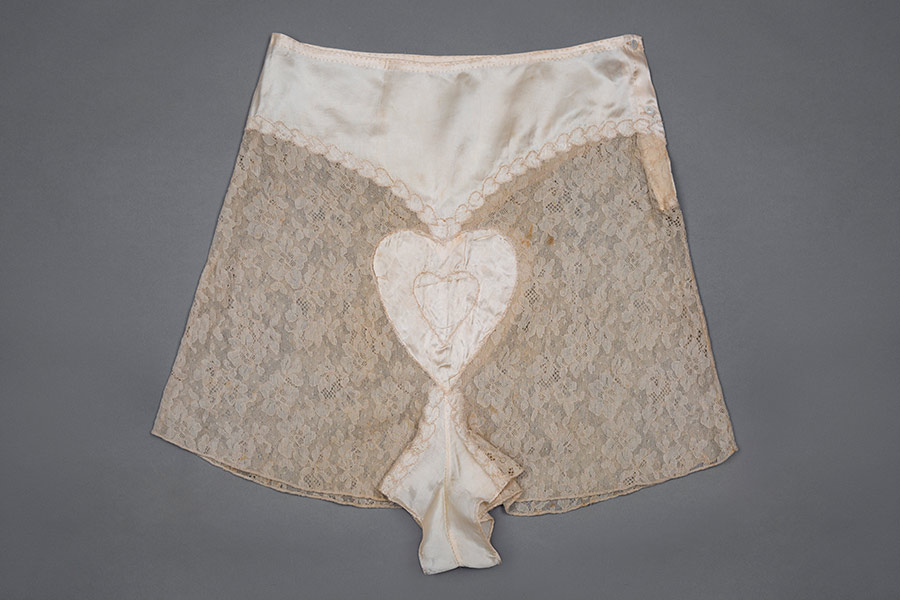 Satin and lace heart embroidery tap pants Photography by Tigz Rice Studios The Underpinnings Museum