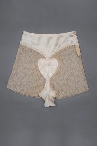 Satin and lace heart embroidery tap pants Photography by Tigz Rice Studios The Underpinnings Museum