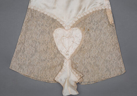 Satin and lace heart embroidery tap pants Photography by Tigz Rice Studios The Underpinnings Museum