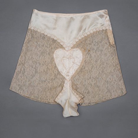 Satin and lace heart embroidery tap pants Photography by Tigz Rice Studios The Underpinnings Museum