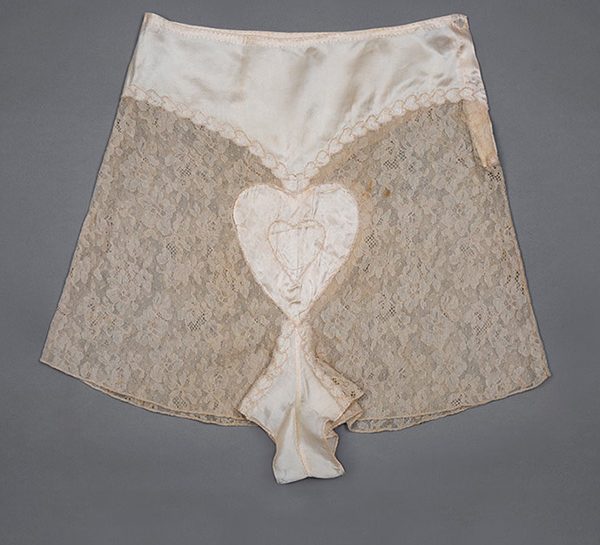 Satin and lace heart embroidery tap pants Photography by Tigz Rice Studios The Underpinnings Museum