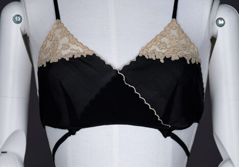 Kestos-style black silk and lace bralet Photography by Tigz Rice Studios The Underpinnings Museum