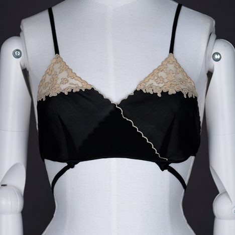 Kestos-style black silk and lace bralet Photography by Tigz Rice Studios The Underpinnings Museum