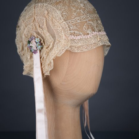 Lace ruffle boudoir cap, c.1920s, USA. The Underpinnings Museum. Photography by Tigz Rice