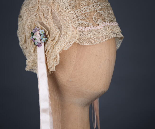 Lace ruffle boudoir cap, c.1920s, USA. The Underpinnings Museum. Photography by Tigz Rice