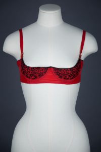 Red Nylon & Lace Padded Quarter Cup Bra By La Parisienne The Underpinnings Museum shot by Tigz Rice Studios 2017