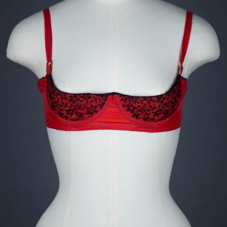 Red Nylon & Lace Padded Quarter Cup Bra By La Parisienne The Underpinnings Museum shot by Tigz Rice Studios 2017