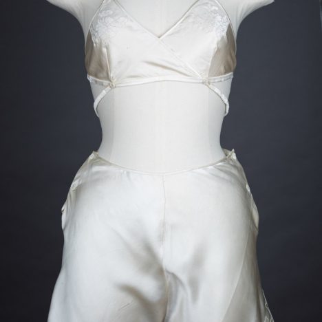 Embroidered Silk Kestos Style Bra & Tap Pant Set, c. early 1930s The Underpinnings Museum shot by Tigz Rice Studios 2017