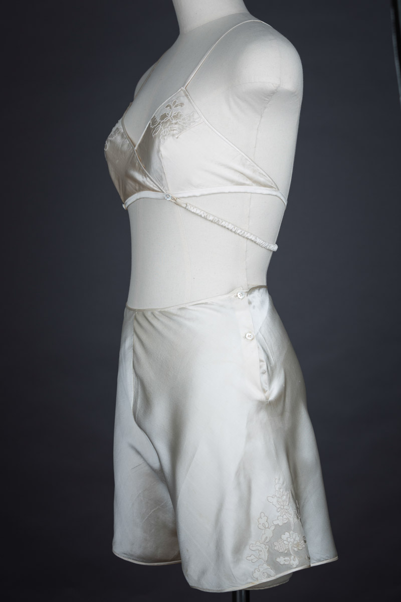 Embroidered Silk Kestos Style Bra & Tap Pant Set, c. early 1930s The Underpinnings Museum shot by Tigz Rice Studios 2017
