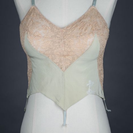 Low back silk and lace bra by Cadolle, c. 1930s The Underpinnings Museum shot by Tigz Rice Studios 2017