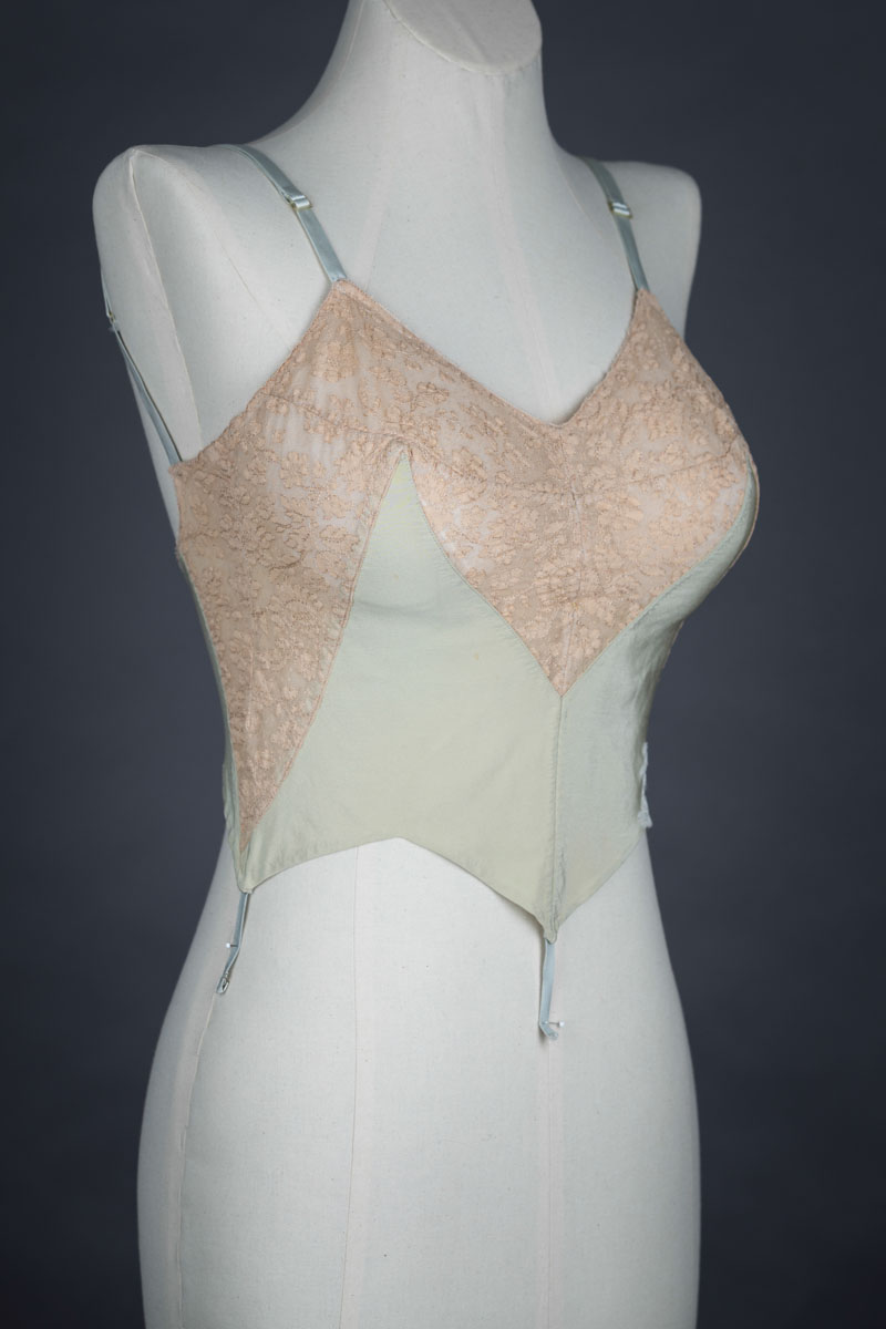 Low back silk and lace bra by Cadolle, c. 1930s The Underpinnings Museum shot by Tigz Rice Studios 2017