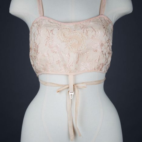 Floral jacquard wraparound bandeau bra, c. 1920s The Underpinnings Museum shot by Tigz Rice Studios 2017