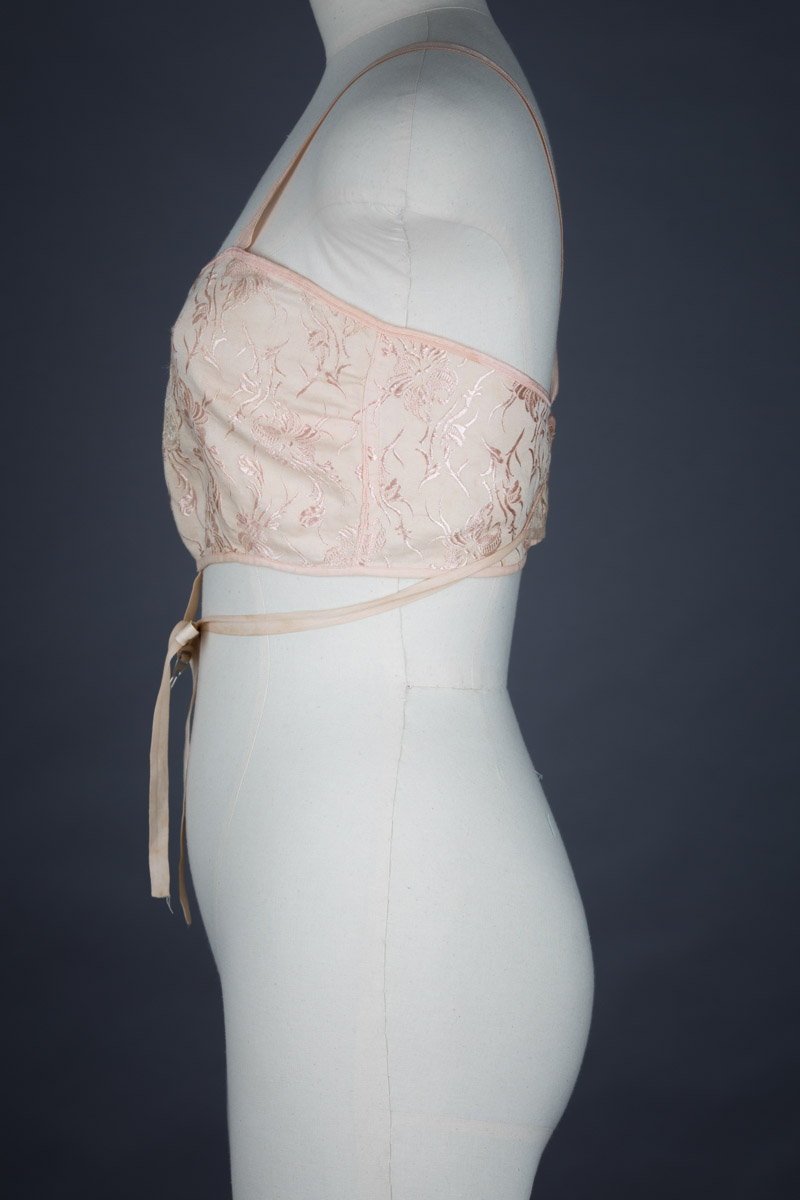 Floral jacquard wraparound bandeau bra, c. 1920s The Underpinnings Museum shot by Tigz Rice Studios 2017