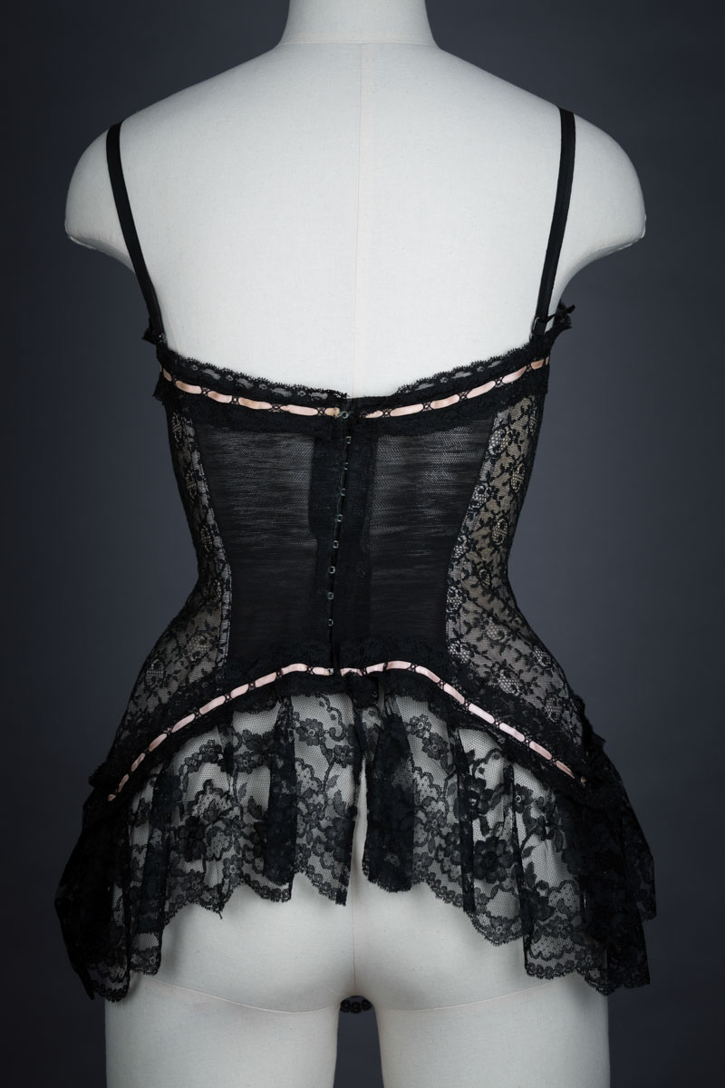 Lace flounce and ribbon slot corselet by Simone Pérèle, c.1950s. The Underpinnings Museum shot by Tigz Rice Studios 2017