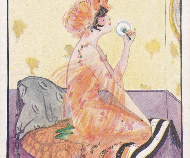 'The Finishing Touch' Boudoir Postcard By The Photochrom Co., c. 1920s, The Underpinnings Museum collection