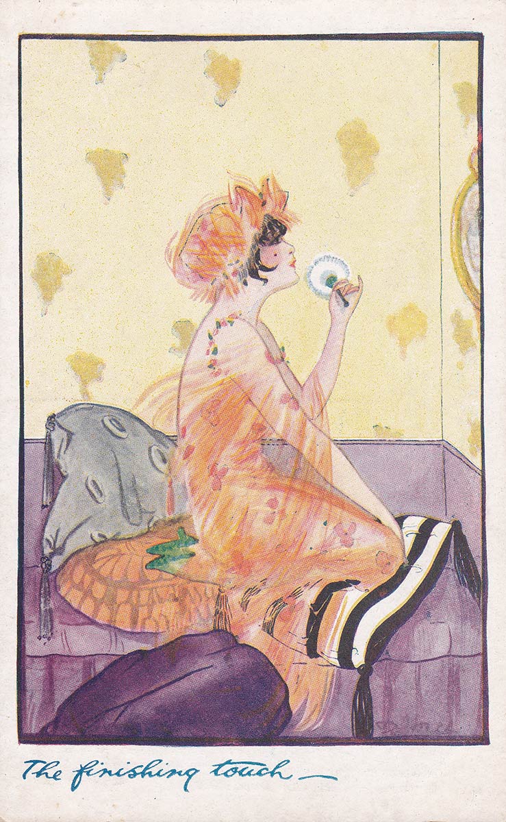 'The Finishing Touch' Boudoir Postcard By The Photochrom Co., c. 1920s, The Underpinnings Museum collection