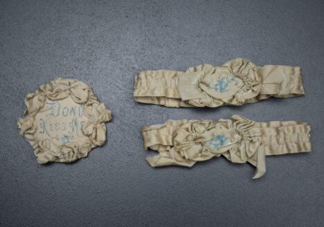 Hand painted silk bridal garters, c.1890s, USA. Photography by Tigz Rice Studios. From The Underpinnings Museum Collection.