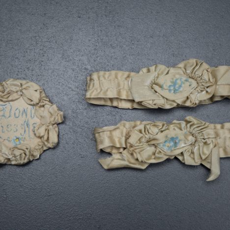 Hand painted silk bridal garters, c.1890s, USA. Photography by Tigz Rice Studios. From The Underpinnings Museum Collection.