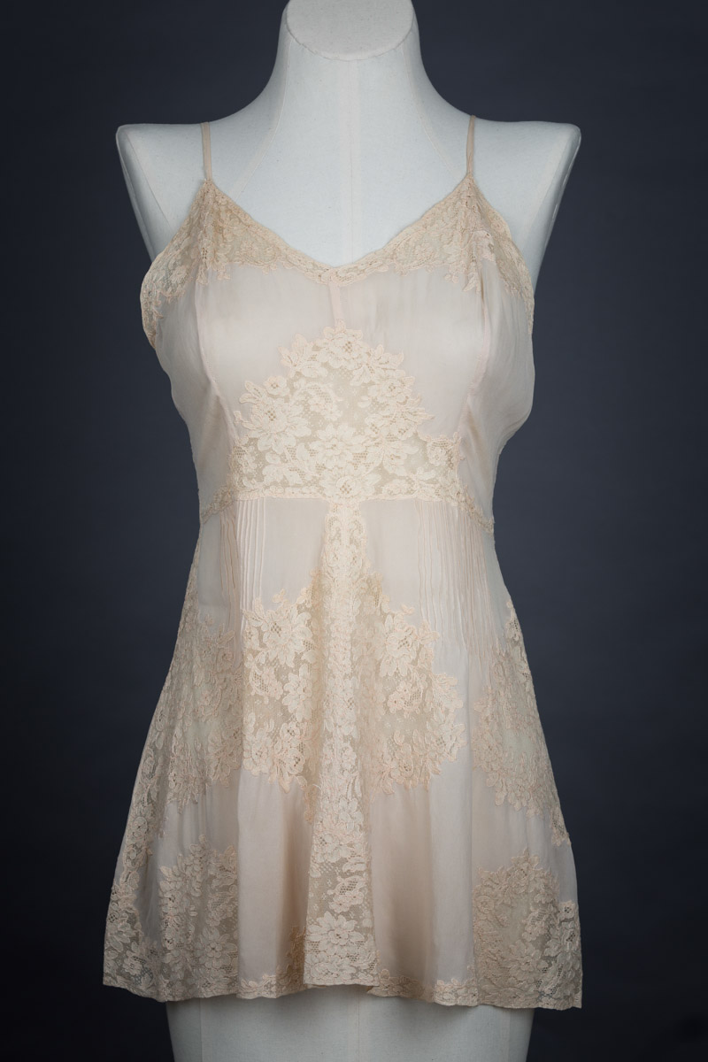 Silk Slip with Leavers lace in White