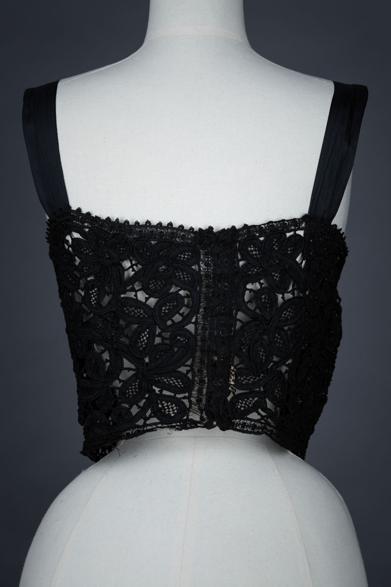 Black Lace Corset Cover, c. 1910s. The Underpinnings Museum. Photography by Tigz Rice