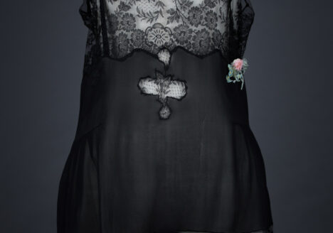 Black Silk & Lace Ribbonwork Step In, c. 1920s, USA. The Underpinnings Museum Photo by Tigz Rice