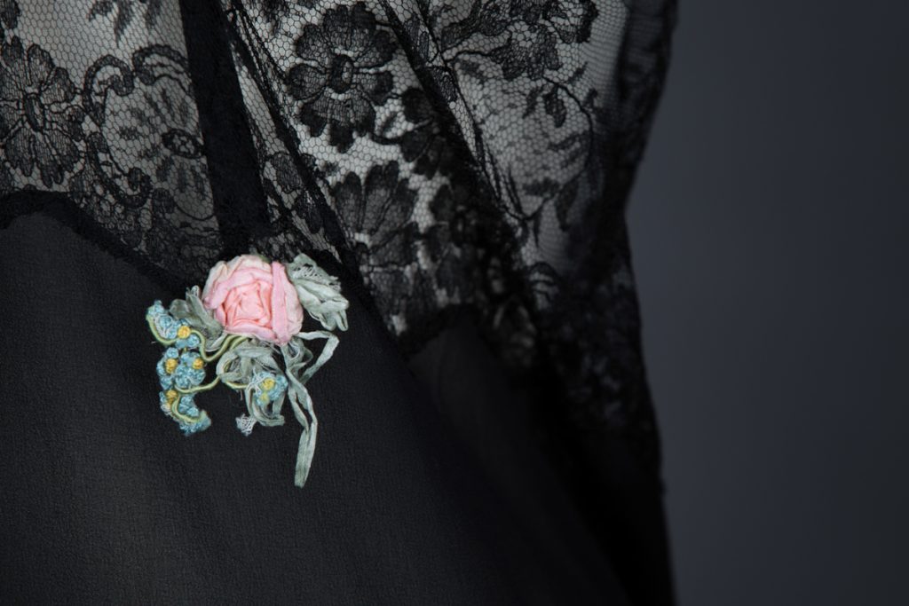 Black Silk & Lace Ribbonwork Step In, c. 1920s, USA. The Underpinnings Museum Photo by Tigz Rice