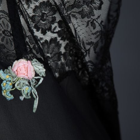 Black Silk & Lace Ribbonwork Step In, c. 1920s, USA. The Underpinnings Museum Photo by Tigz Rice