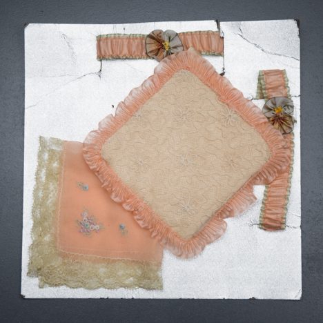 Silk Ribbon Garter & Embroidered Handkerchief Gift Set, c. 1920s, USA. The Underpinnings Museum. Photo by Tigz Rice