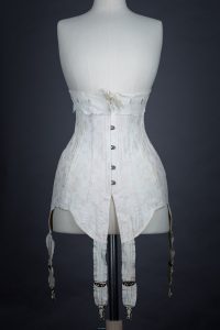 Floral Brocade Coutil Corset With Suspenders & Lace Trim By K&S, c. 1910s, Sweden. The Underpinnings Museum. Photography by Tigz Rice