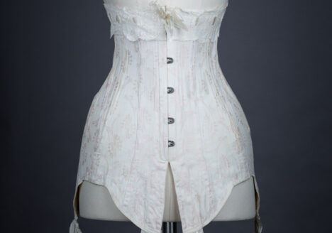 Floral Brocade Coutil Corset With Suspenders & Lace Trim By K&S, c. 1910s, Sweden. The Underpinnings Museum. Photography by Tigz Rice
