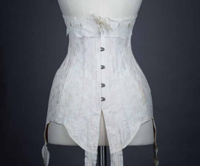 Floral Brocade Coutil Corset With Suspenders & Lace Trim By K&S, c. 1910s, Sweden. The Underpinnings Museum. Photography by Tigz Rice