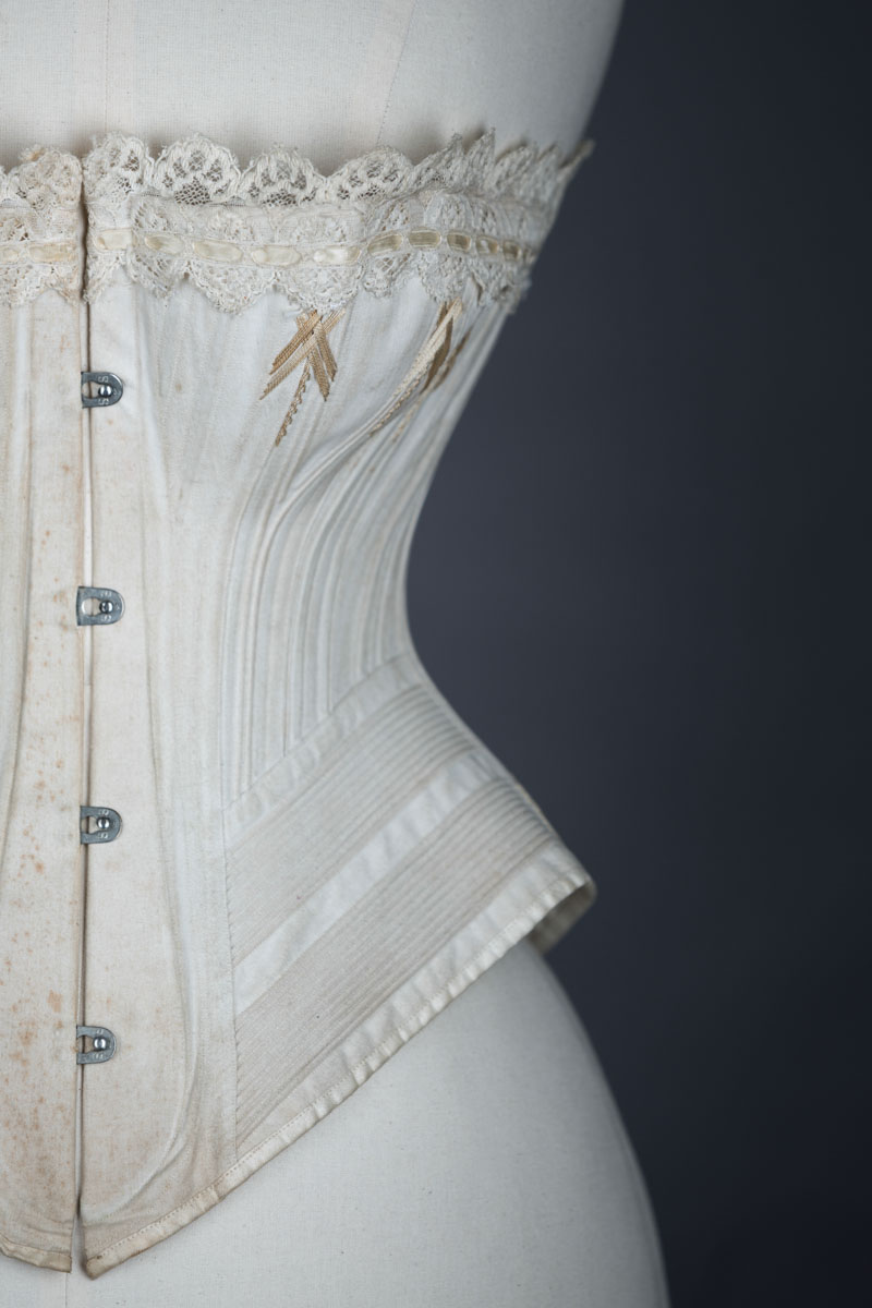 Corded corset with flossing embroidery by S&S, c. late 1880s, Great Britain From The Underpinnings Museum collection Photography by Tigz Rice