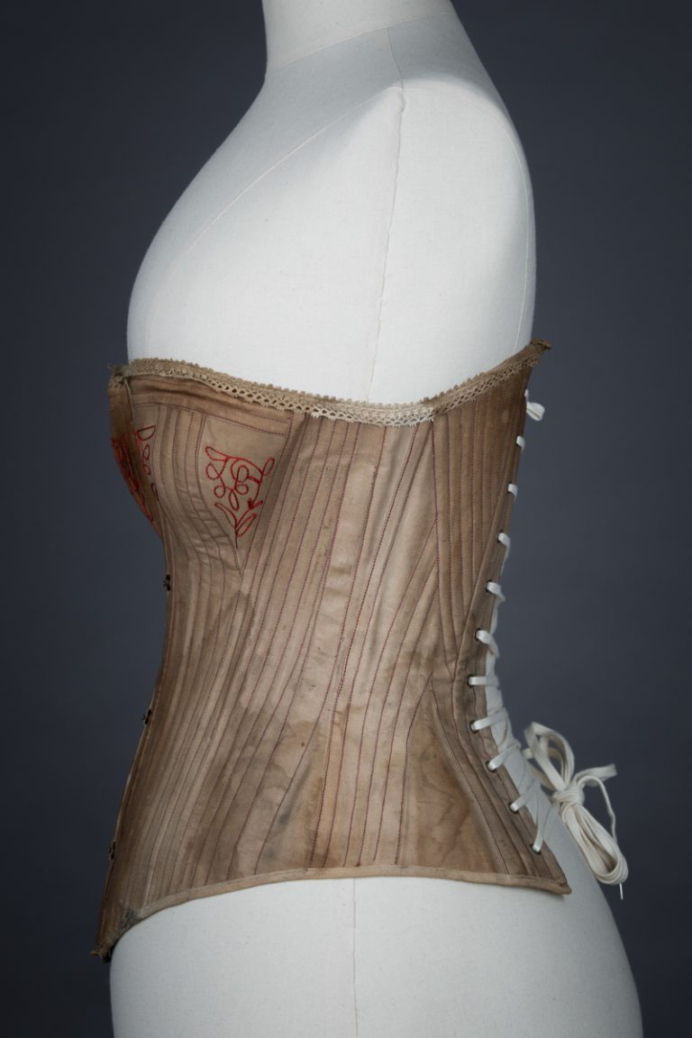 Brown Cotton Corset With Embroidered Bust Gores The Underpinnings Museum