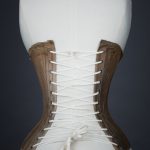 Brown cotton corset with embroidered bust gores, c. 1890s, USA From The Underpinnings Museum collection Photography by Tigz Rice