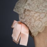 Coral Pink Silk Velvet, Embroidered Tulle & Leavers Lace Boudoir Cap, c.1910s, GB. The Underpinnings Museum, Photo by Tigz Rice
