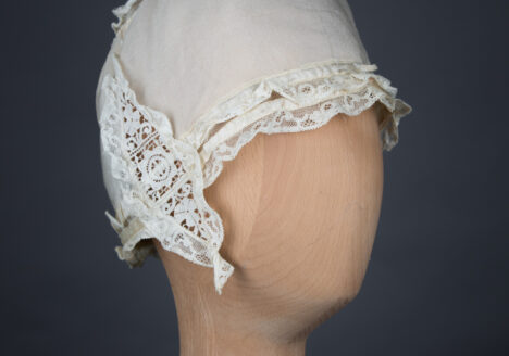 Ivory Silk Crepe & Lace Ruffle Boudoir Cap, c. 1910s, GB, The Underpinnings Museum, Photo by Tigz Rice