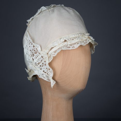 Ivory Silk Crepe & Lace Ruffle Boudoir Cap, c. 1910s, GB, The Underpinnings Museum, Photo by Tigz Rice