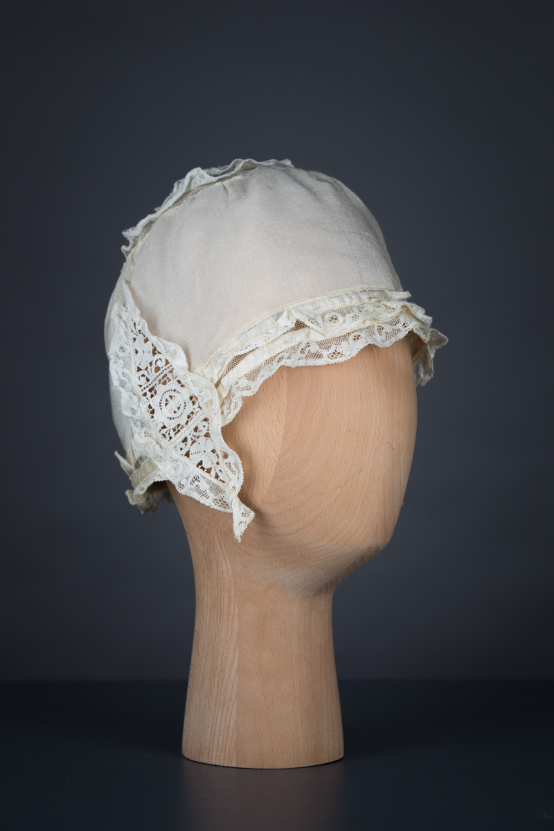 Ivory Silk Crepe & Lace Ruffle Boudoir Cap, c. 1910s, GB, The Underpinnings Museum, Photo by Tigz Rice