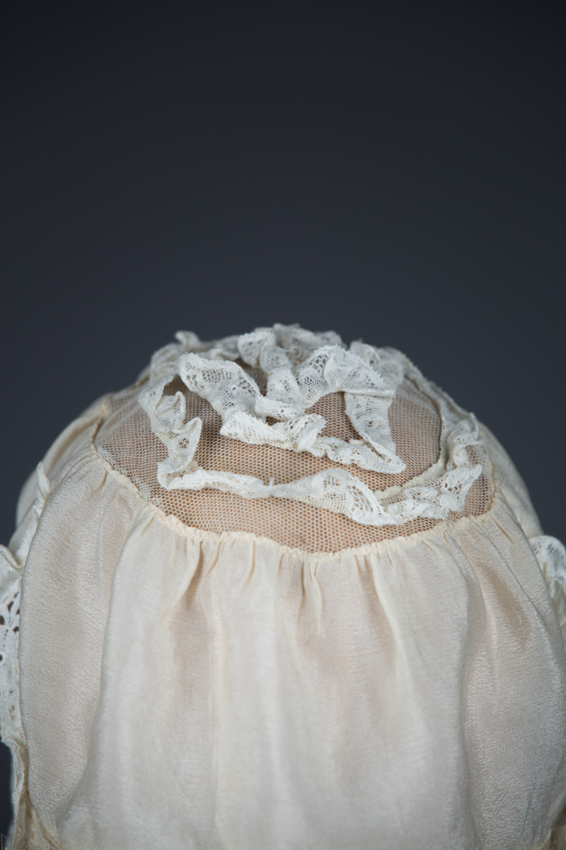 Ivory Silk Crepe & Lace Ruffle Boudoir Cap, c. 1910s, GB, The Underpinnings Museum, Photo by Tigz Rice
