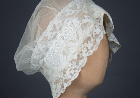Ivory Tulle & Lace Boudoir Cap c. 1890s, Great Britain. The Underpinnings Museum, photography by Tigz Rice