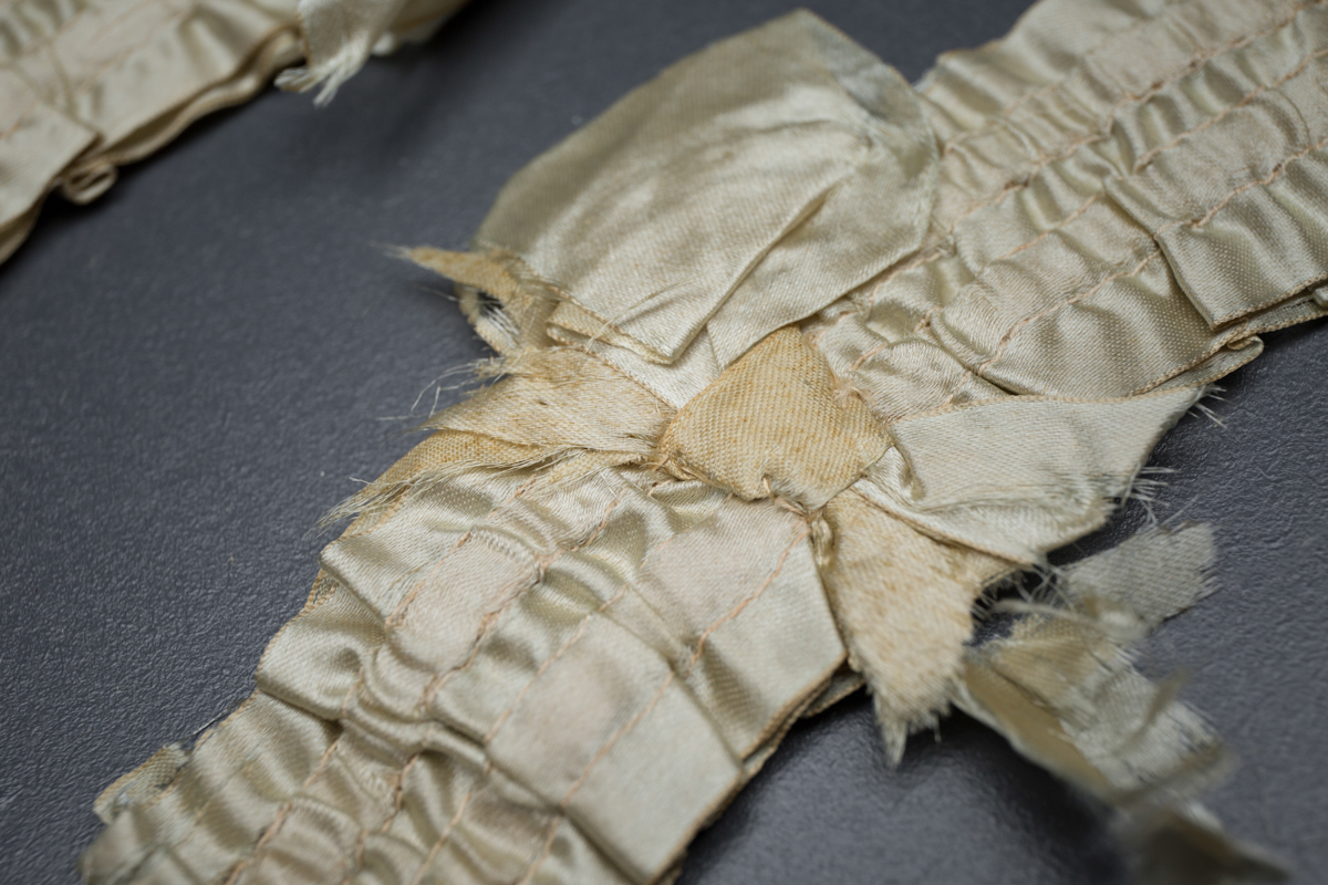 Ivory silk ribbon garters, c. 1920s, USA, The Underpinnings Museum, Photo by Tigz Rice
