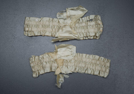 Ivory silk ribbon garters, c. 1920s, USA, The Underpinnings Museum, Photo by Tigz Rice