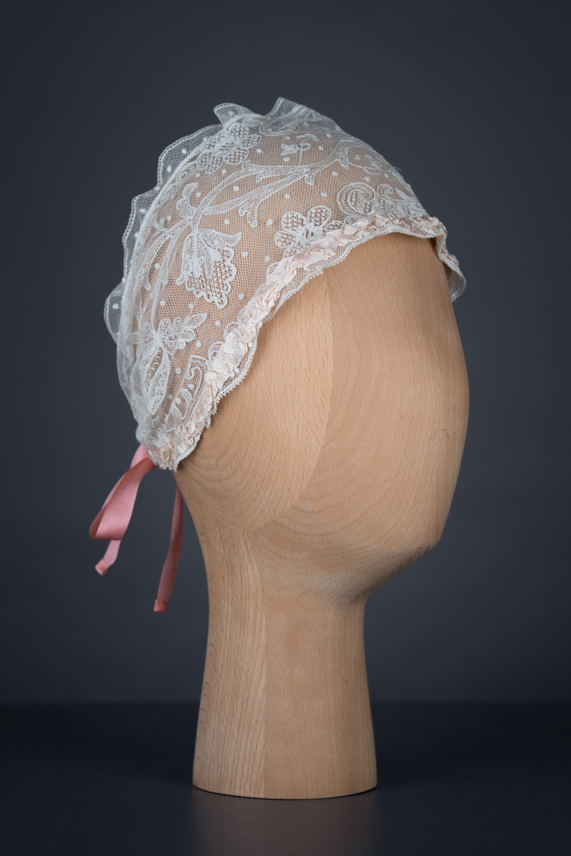 Lace & ruffle silk ribbon boudoir headband, c. 1920s, GB. The Underpinnings Museum. Photo by Tigz Rice