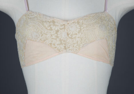 Schiffli Embroidery & Cotton Tulle Bandeau Bra, c. 1920s, GB. The Underpinnings Museum. Photo by Tigz Rice