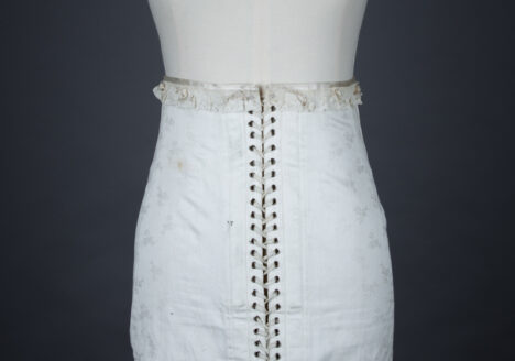 Front Lacing Brocade Girdle With Elastic Gussets & Ribbonwork, c. 1920s, Spain. The Underpinnings Museum. Photography by Tigz Rice