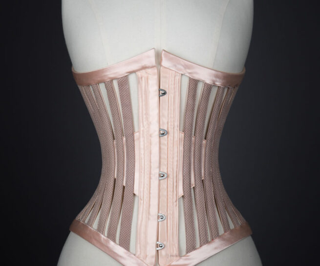 Satin & Leather Ventilated Cage Corset by Corsets By Caroline. The Underpinnings Museum. Photography by Tigz Rice
