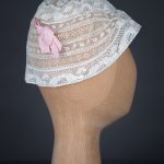 Cotton Leavers Lace & Silk Bow Boudoir Cap, c.1920s, UK. The Underpinnings Museum. Photography by Tigz Rice