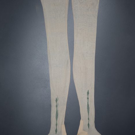 The Underpinnings Museum shot by Tigz Rice Studios 2017Sheer Cream Silk Stockings With Clocked Ankle By Rosaine Hosiery, c. 1920s, USA. The Underpinnings Museum. Photography by Tigz Rice