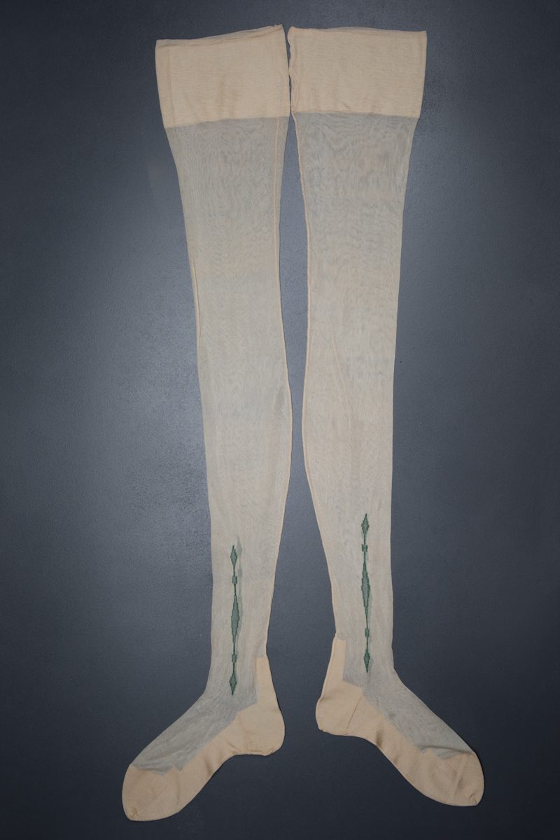 The Underpinnings Museum shot by Tigz Rice Studios 2017Sheer Cream Silk Stockings With Clocked Ankle By Rosaine Hosiery, c. 1920s, USA. The Underpinnings Museum. Photography by Tigz Rice